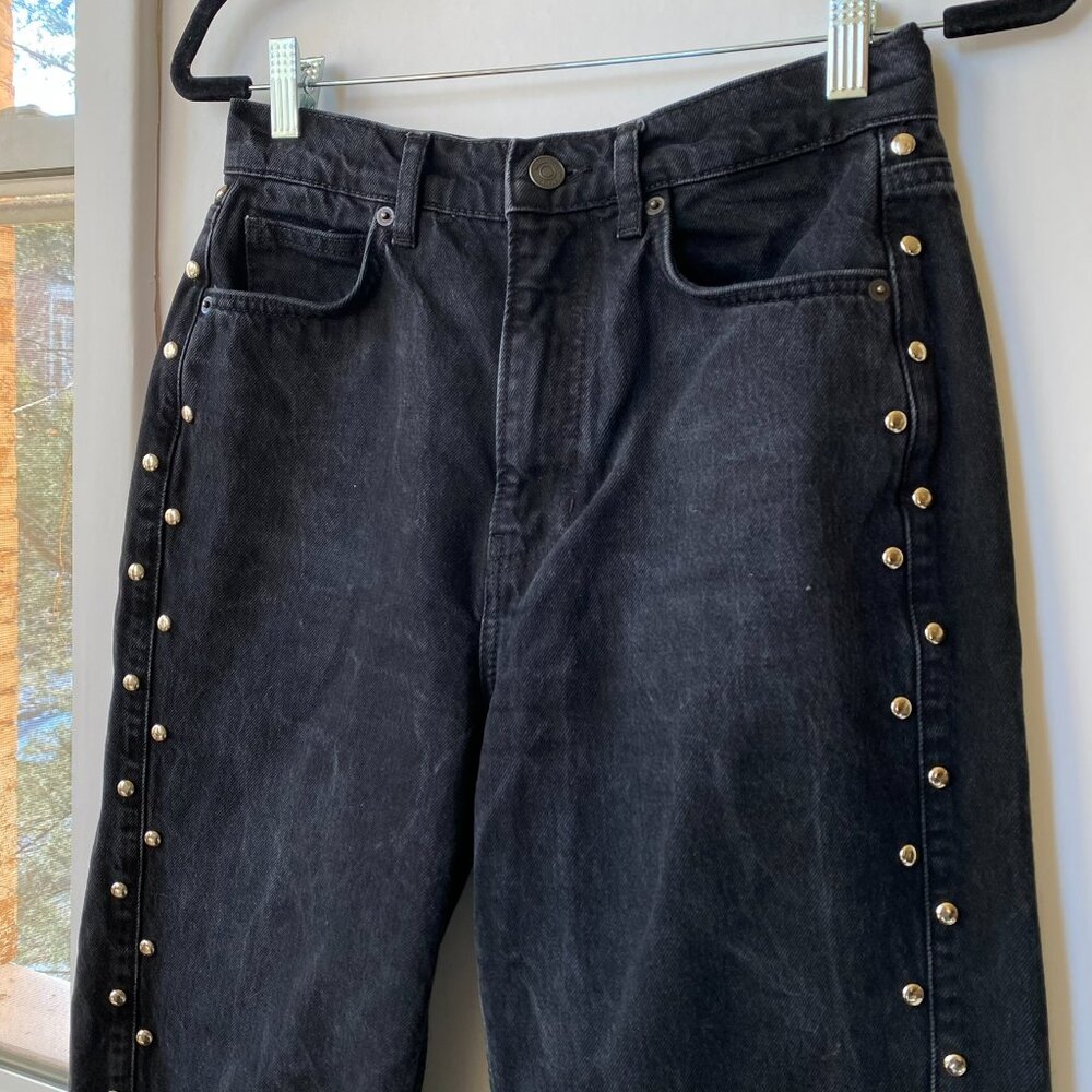 Reformation Cary Studded High-Rise Slouchy Straight-Leg Jeans Vana Black - Picture 9 of 14